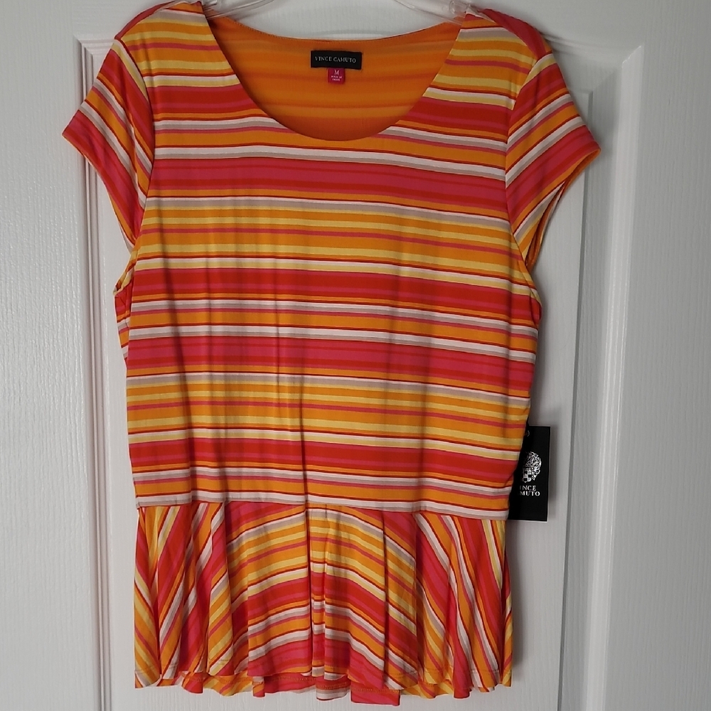 Vince Camuto Striped Blouse in Orange Pink and Yellow
